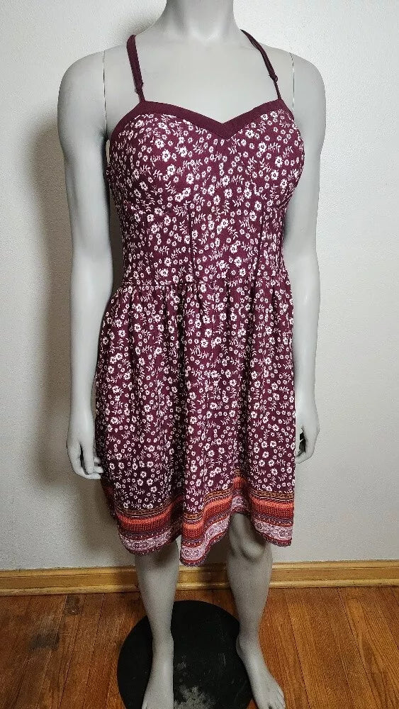 Dress Xhilaration Womens BorgundyFloral Stretch Fit Size X-Large
