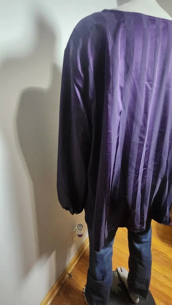 Liz Claiborne Purple Black Striped Dress Shirt Round Neck Long Sleeve Size 3x