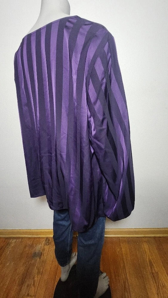 Liz Claiborne Purple Black Striped Dress Shirt Round Neck Long Sleeve Size 3x
