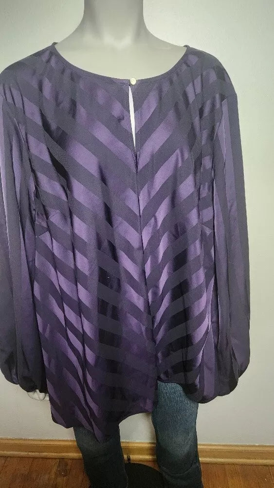 Liz Claiborne Purple Black Striped Dress Shirt Round Neck Long Sleeve Size 3x