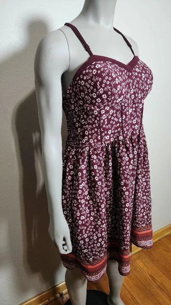 Dress Xhilaration Womens BorgundyFloral Stretch Fit  Size X-Large