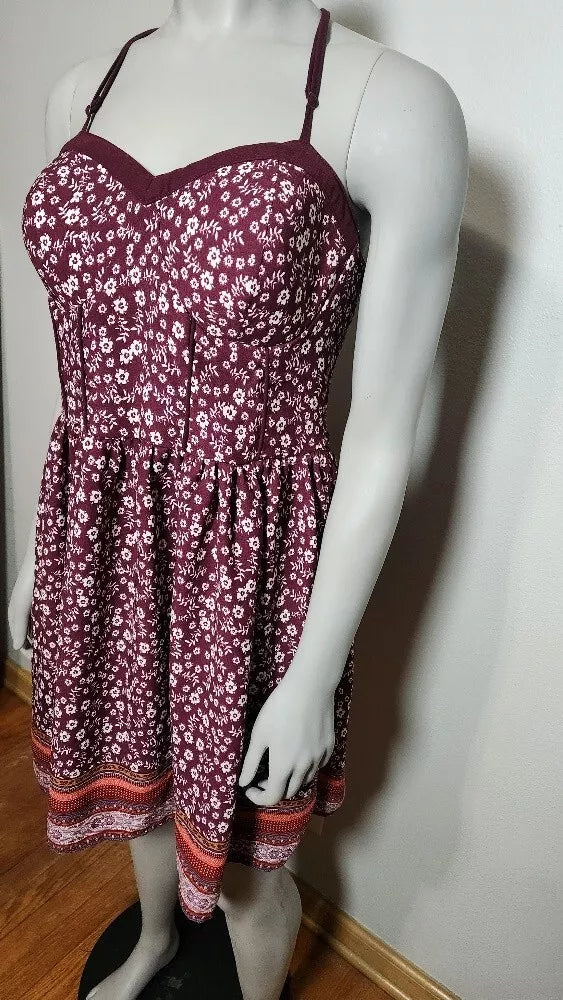 Dress Xhilaration Womens BorgundyFloral Stretch Fit  Size X-Large