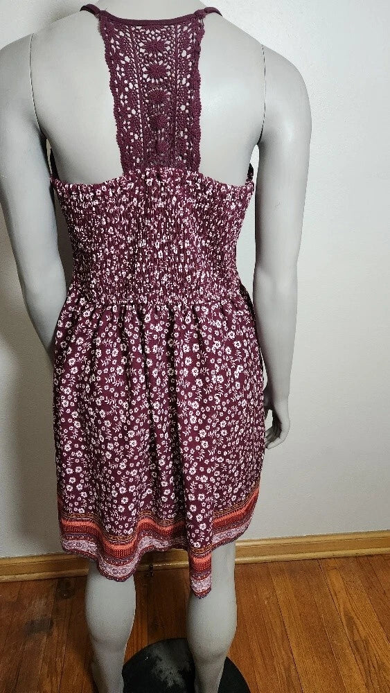 Dress Xhilaration Womens BorgundyFloral Stretch Fit  Size X-Large