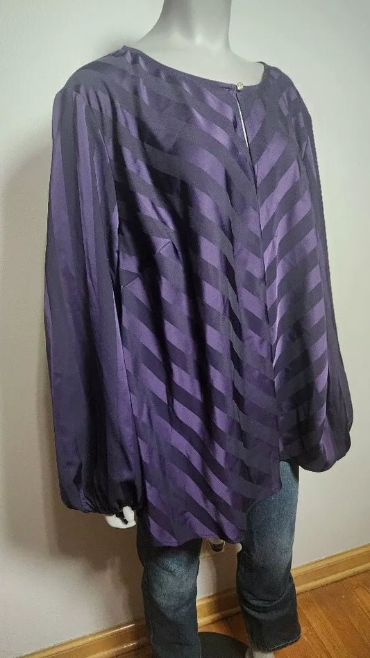 Liz Claiborne Purple Black Striped Dress Shirt Round Neck Long Sleeve Size 3x