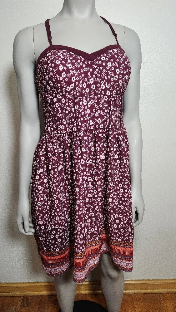 Dress Xhilaration Womens BorgundyFloral Stretch Fit  Size X-Large